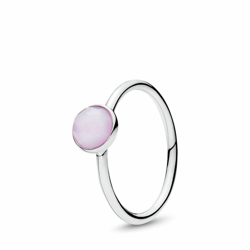 Pandora October Droplet Ring - Sterling Silver/Pink/Crystal - Canada | JP3256ST